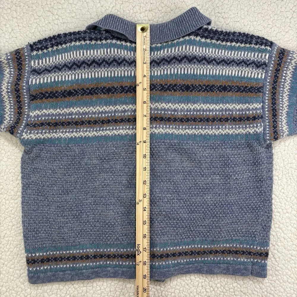 Vtg 90s St. Johns Bay Womens Petite Large Blue Fair Isle Nordic Sweater Cardigan